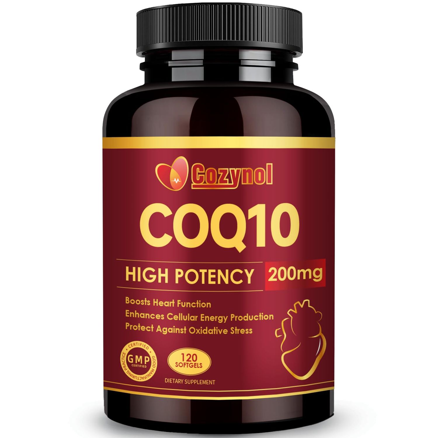 CoQ10 200mg Softgels with PQQ &amp; Omega 3, Maximum Absorption Coenzyme Q10, Powerful Antioxidant for Heart &amp; Energy Health, 120 Count, 4 Month Supply, Non-GMO