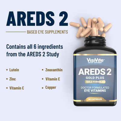 Doctor Formulated AREDS 2 Plus Eye Vitamins with Zeaxanthin Plus Lutein - Bilberry and Grape Seed Extract - Premium Eye Health Formula - 60 Eye Supplement Capsules of VisiVite Gold Plus
