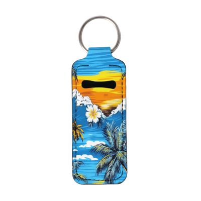 CLOHOMIN Coconut Tree Seaside Sunset Chapstick Holder Keychain with Ring, Universal Balm Holder, Convenient Lipstick Pocket, Lipstick Protective Case, Ideal Gift for Women, Girls, Teens, Kids