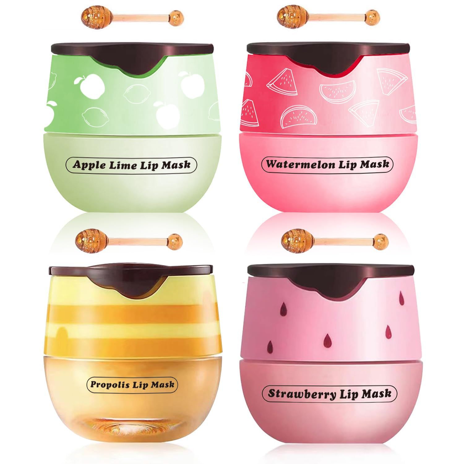 Qifylmaf 4 Packs Fruit Lip Balm, Moisturizing &amp; Smoothing Lip, Hydrate Repair Prevent Dry Cracked Lip Sleeping Lip Mask, Effective Reduces Lip Lines Lip Care (4 Packs Fruit Lip Mask)