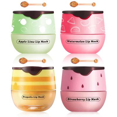 Qifylmaf 4 Packs Fruit Lip Balm, Moisturizing &amp; Smoothing Lip, Hydrate Repair Prevent Dry Cracked Lip Sleeping Lip Mask, Effective Reduces Lip Lines Lip Care (4 Packs Fruit Lip Mask)