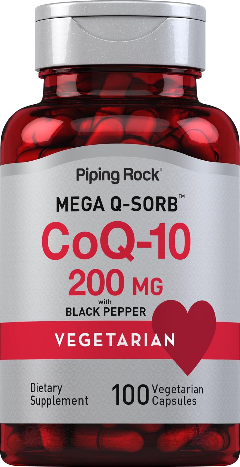 Piping Rock CoQ10 200mg Capsules | 100 Pills | with Black Pepper Extract | Coenzyme Q10 Supplement for Women and Men | Vegetarian, Non-GMO, Gluten Free