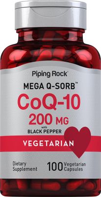 Piping Rock CoQ10 200mg Capsules | 100 Pills | with Black Pepper Extract | Coenzyme Q10 Supplement for Women and Men | Vegetarian, Non-GMO, Gluten Free