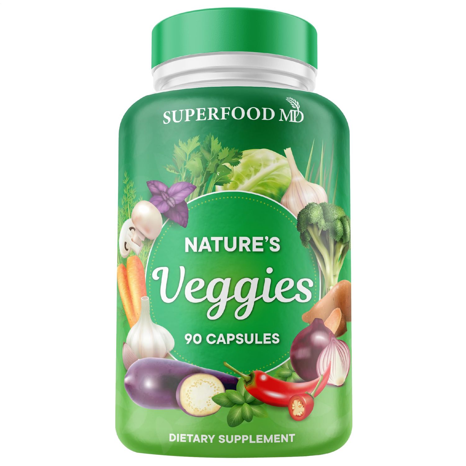 Superfood MD Veggies Supplement - 90 Veggie Capsules - Supports Energy Levels, Beta Carotene, Vitamins &amp; Minerals - Soy Free - 90 Count