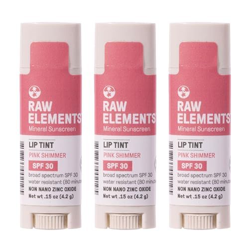 Raw Elements Organic Pink Lip Shimmer Zinc Oxide SPF 30, 0.15 oz (Pack of 3)