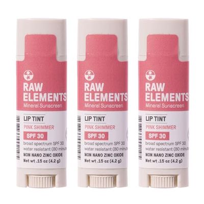 Raw Elements Organic Pink Lip Shimmer Zinc Oxide SPF 30, 0.15 oz (Pack of 3)