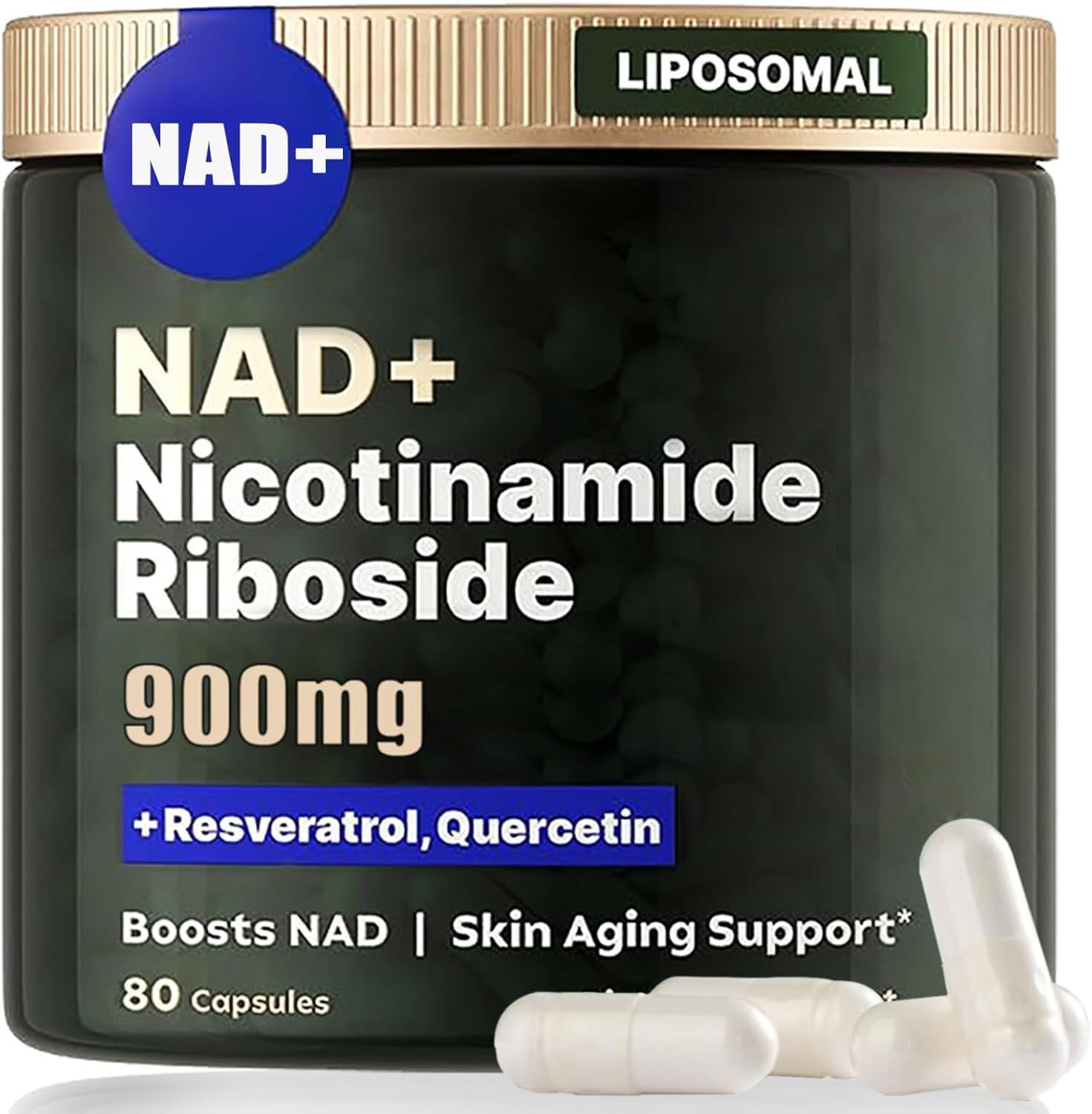 ZERADM NAD Supplement, NAD Nicotinamide Riboside 900 Mg for Men and Women, Liposomal NAD Supplement with Nicotinamide Riboside, Resveratrol &amp; Quercetin, Energy, Boost NAD, 80 Capsules