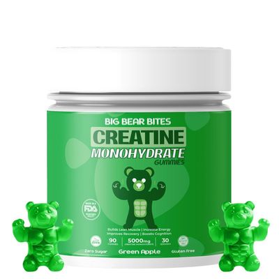 Creatine Monohydrate Gummies for Men &amp; Women | 5000mg of Creatine Gummies per Serving | Sugar Free Gummies, Gluten Free &amp; Halal | 90 Pre Workout Gummies for Muscle Recovery | Green Apple Flavor