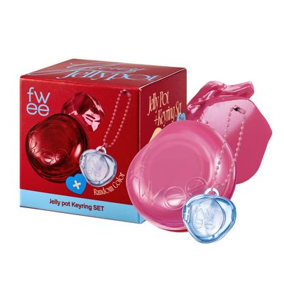 fwee Glowy Jelly Pot Keychain SET | Dewy Jelly Lip &amp; Blush Color, Tinted Glow Jelly Balm, Dewy Buildable Finish - Lolly (Candy Pink) | 0.14 oz