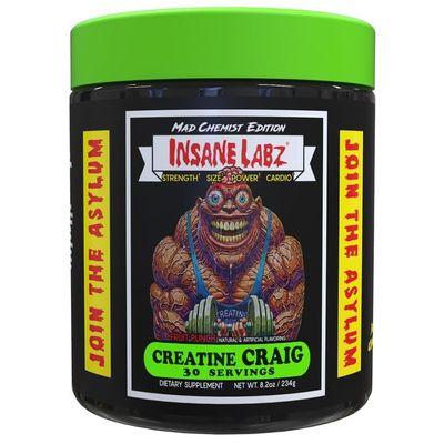 Insane Labz Creatine Craig - Flavored, Pre Workout, Post Workout, Build Muscle (30 Servings (Pack of 1), Fruit Punch)