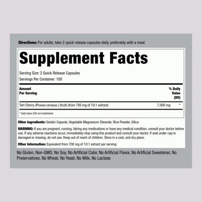 Piping Rock Tart Cherry Extract Capsules | 7000 mg | 200 Pills | Ultra Strength | Non-GMO, Gluten Free Supplement