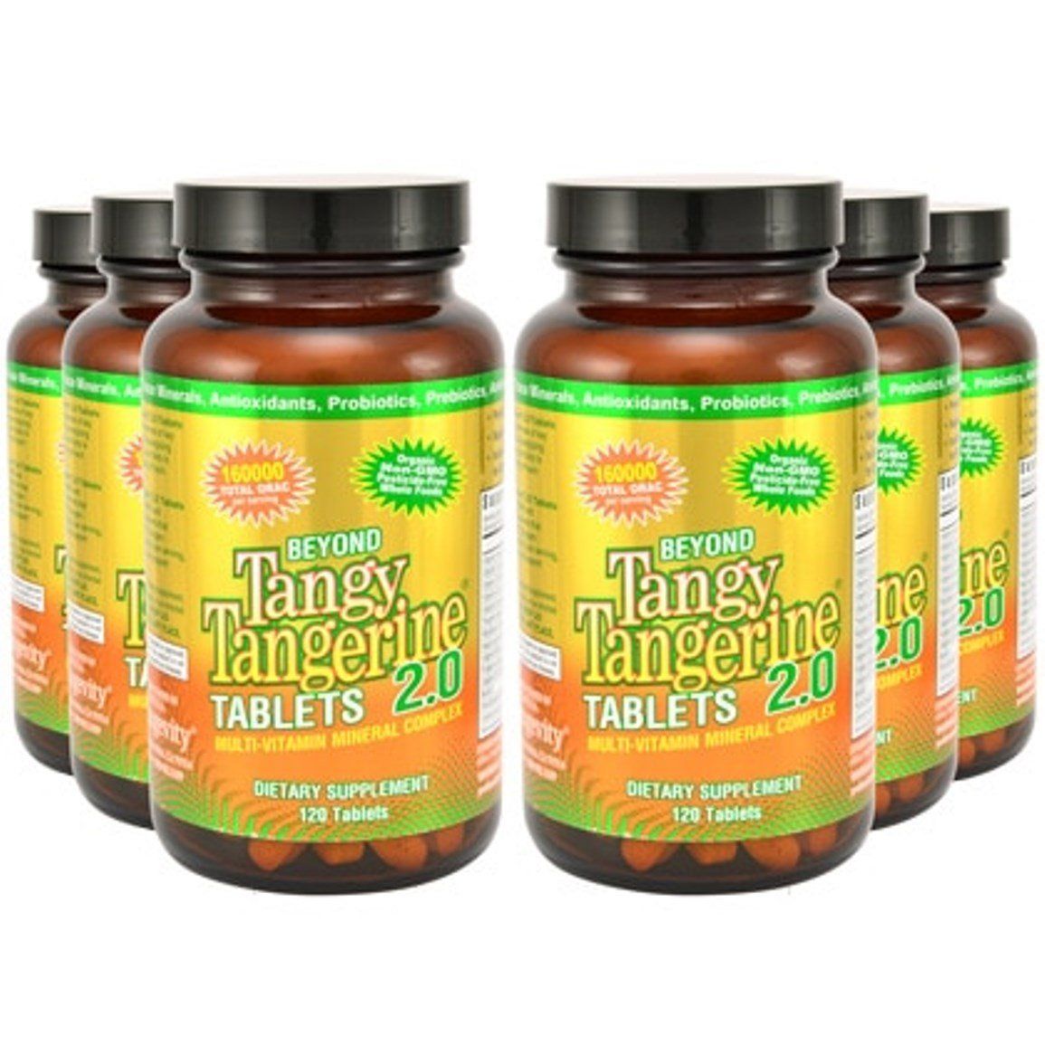 Youngevity Beyond Tangy Tangerine 2.0 Multi-Vitamin &amp; Mineral Complex - Made with Natural &amp; Whole Foods | 160,000 ORAC | 120 Tablets - 6-Pack