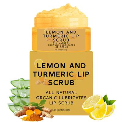 Turmeric Lemon Lip Scrub for Dark Lips, Exfoliating Lip Scrub with Aloe Vera, Scrub &amp; Nourish Sugar Lip Scrub, Natural Scrub &amp; Turmeric Lip Scrub and Balm for Dry, Chapped, Reduce Fine Lines Lip