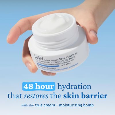 belif Moisturizing Bomb - Daily Ceramide Moisturizer with Peptide &amp; Squalane, 48hr Hydration &amp; Anti-Aging Cream, Milky &amp; Lightweight, Restores Skin Barrier, Korean Skincare, 1.68 fl oz (50ml)