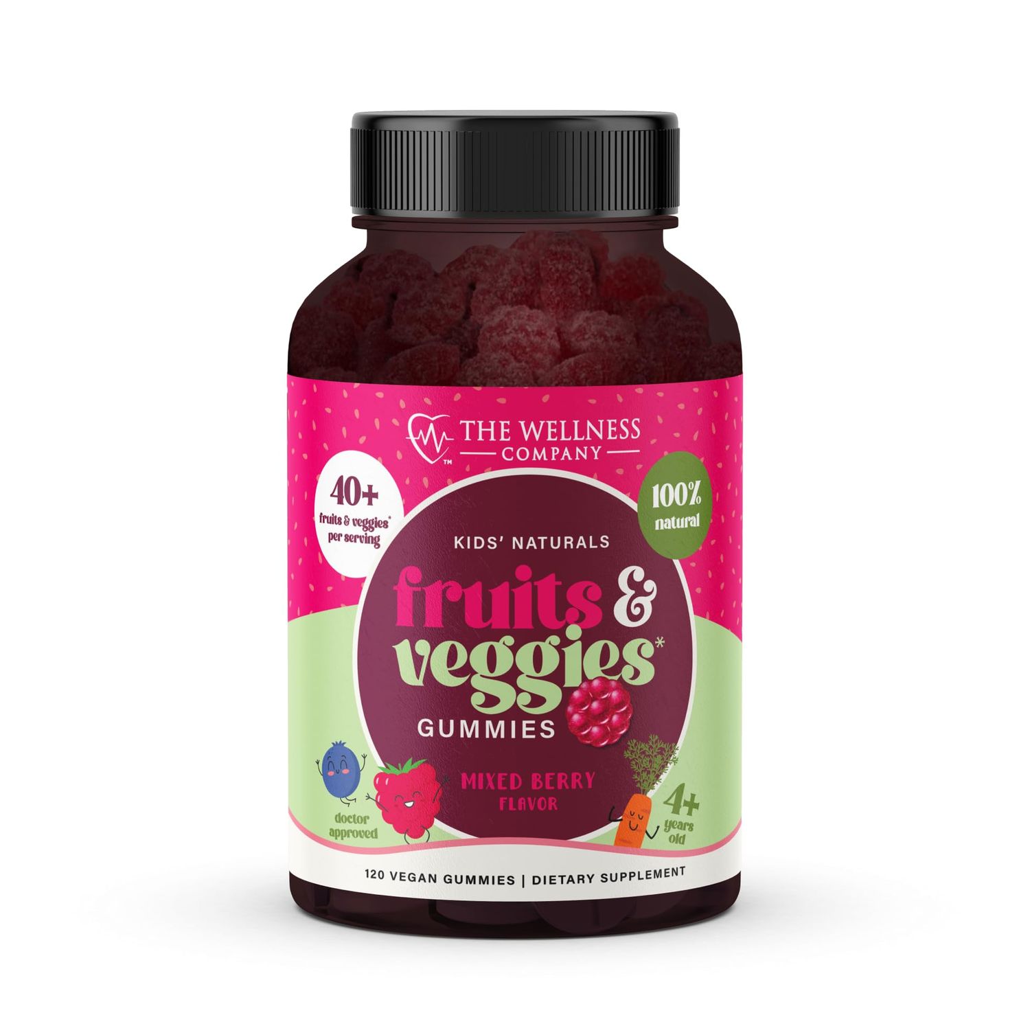 Kids&#39; Fruit &amp; Veggie Gummy Supplement | 120 Gummies - 2 Month Supply | Delivers Complete Daily Dose of Recommended Fruits and Veggies | Vegan, Non-GMO, Gluten-Free