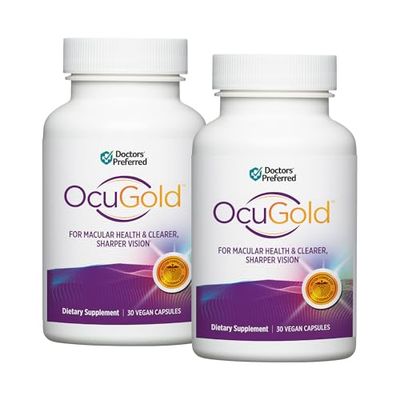 DOCTORS&#39; PREFERRED Clinical-Grade OcuGold Eye Vitamins with Lutein and Zeaxanthin for Macula &amp; Retina Health, Digital Eye Strain, Eye Fatigue and Visual Performance | 60 Vegan Capsules