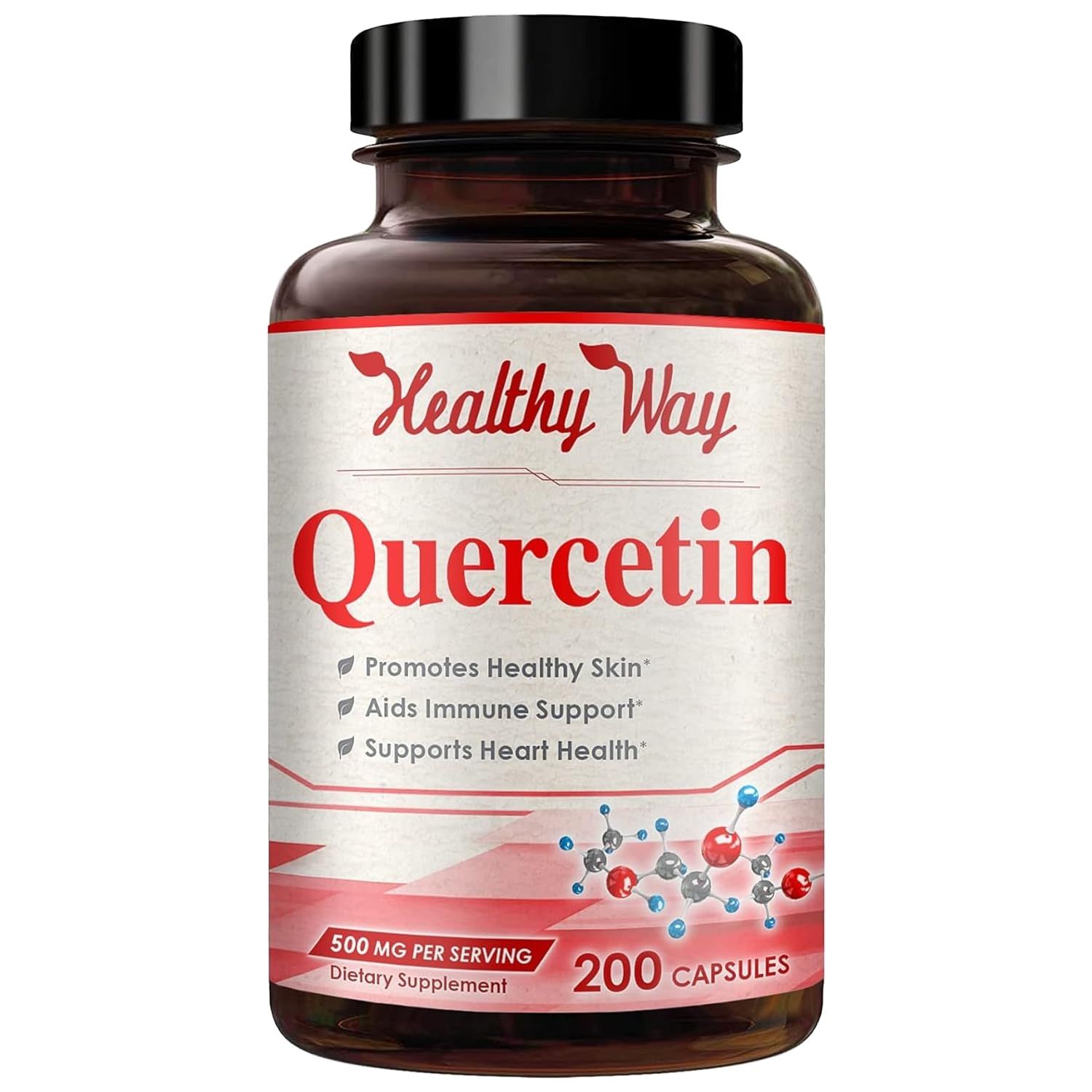 Healthy Way Pure Quercetin 500mg Supplement - 200 Capsules - Quercetin Dihydrate to Support Cardiovascular Health