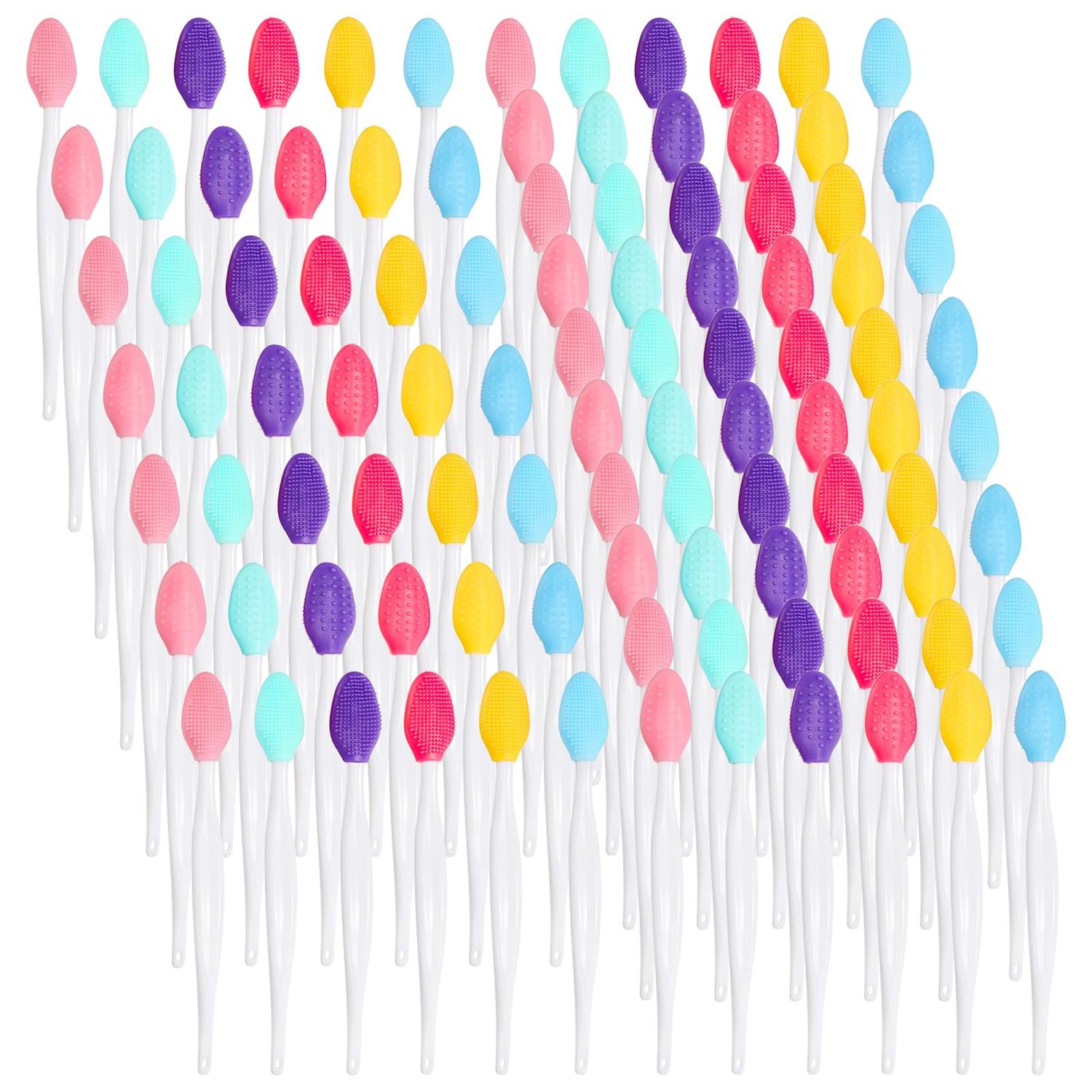 Acshio 100 Pack Lip Scrub Brushes, Double Sided Silicone Exfoliating Lip Brush, Soft Lip Facial Cleaning Scrubber Tool for Smoother and Fuller Lip Appearance