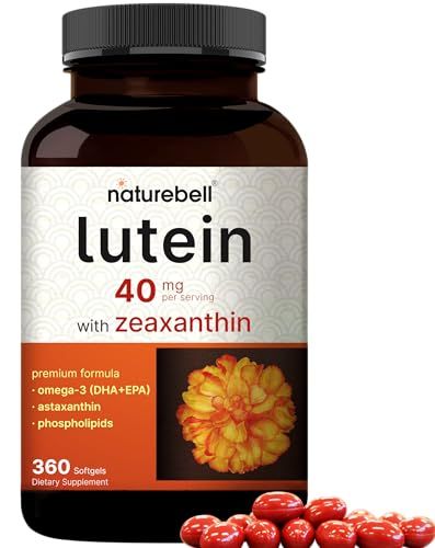 Lutein 40mg Zeaxanthin 1,600mcg, 360 Softgels | 4-in-1 Formula with Astaxanthin, Omega-3 &amp; Phospholipids | Marigold Flower Extract | Supports Eye, Brain &amp; Vision Health | Non-GMO, Gluten Free