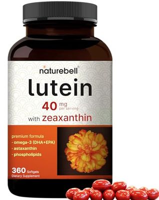 Lutein 40mg Zeaxanthin 1,600mcg, 360 Softgels | 4-in-1 Formula with Astaxanthin, Omega-3 &amp; Phospholipids | Marigold Flower Extract | Supports Eye, Brain &amp; Vision Health | Non-GMO, Gluten Free
