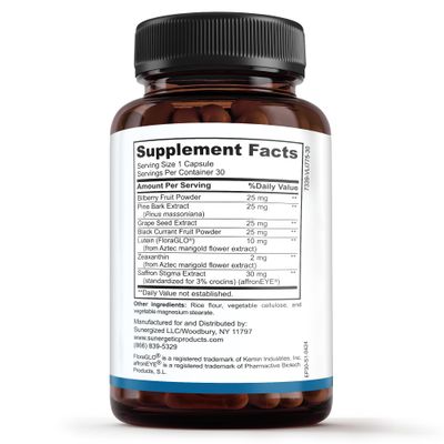 Sunergetic Premium Eye Pressure Support Supplement - Eye Pressure Supplement with Saffron, Lutein, Zeaxanthin, Bilberry &amp; Pine Bark - Supports Ocular Health &amp; Overall Vision - 30 Count