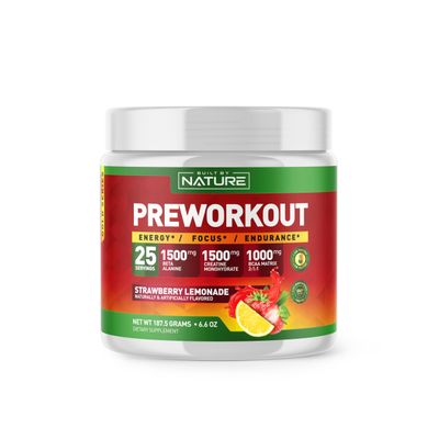 Built by Nature Pre Workout Powder with Beta Alanine, Creatine Monohydrate, BCAA, L Citrulline, L Arginine and Caffeine - Strawberry Lemonade Flavor - 25 Servings