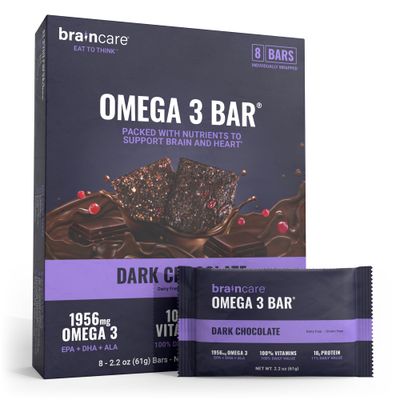 Omega 3 Fig Bars, Fish oil Alternative, Dark Chocolate Gluten-Free Protein Snacks, 1,956mg Omega-3 Oil, Perfect High-Protein Meal Replacement Breakfast Bars for Healthy Adults (8 Count)