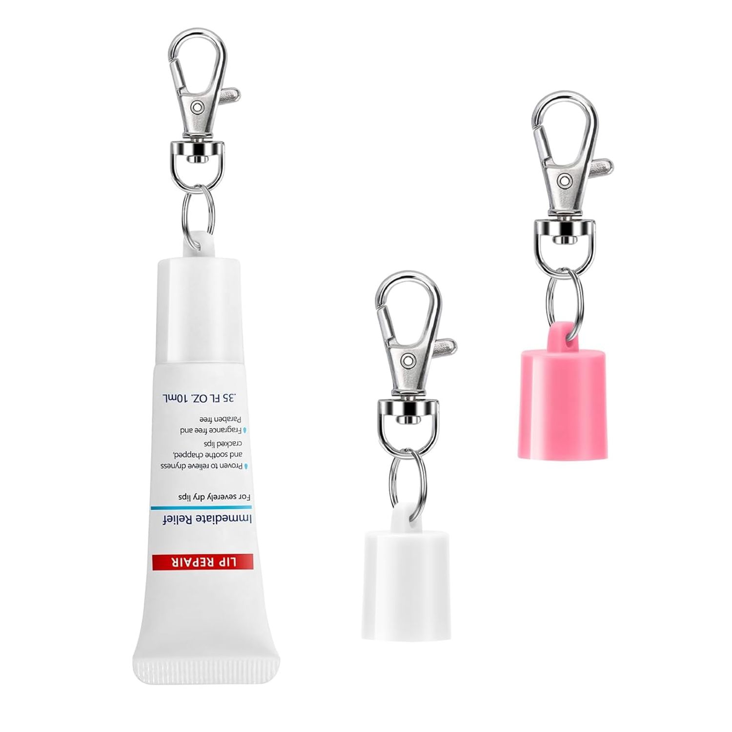 Keychain Cap Compatible with Aquaphor 0.35 oz Lip Balm, Portable Holder Keychain Cap Compatible with Aquaphor Lip Repair Tubes (WhitePink)