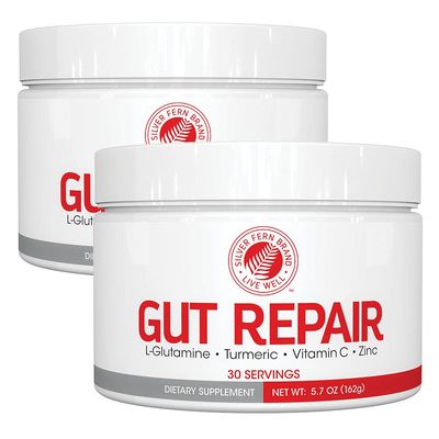 Silver Fern Gut Repair - Digestive Health Supplement Powder - L-Glutamine, Curcumin, Zinc &amp; Ascorbic Acid (2 Tubs - 60 Servings)
