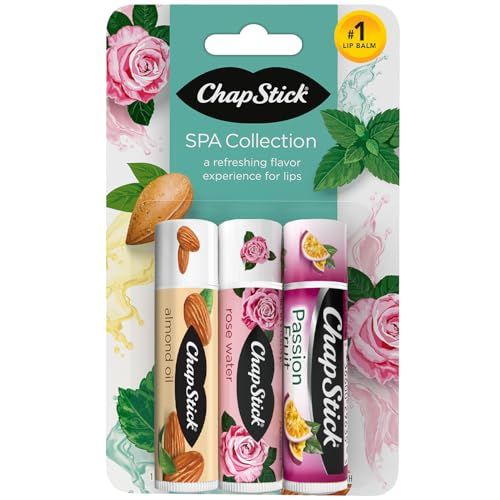 ChapStick Lip Balm, Spa Collection - Mint, Rose Water, and Almond Oil Balms, Moisturizers for Dry Lips, 0.15 Oz Ea
