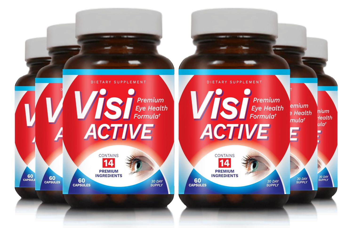 VisiActive Vision Support Supplement - Eye Health Formula with L-Tartrate, Resveratrol, Blueberry Extract, Vitamins A, C, D &amp; 11 Ingredients for Vision Support - 60 Capsules/Bottle - 6 Pack
