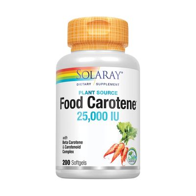 SOLARAY Food Carotene, Vitamin A as Beta Carotene 25000IU Carotenoids for Healthy Skin &amp; Eyes, Antioxidant Activity &amp; Immune System Support (076280041217) (200 CT)