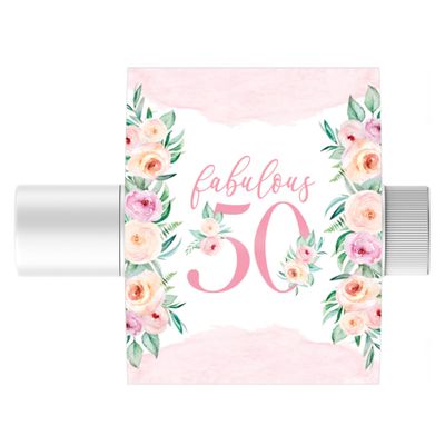 Pink Floral 50th Birthday Party Favor Lip Balm Labels, 50 and Fabulous Party Favor Labels - 36 Count