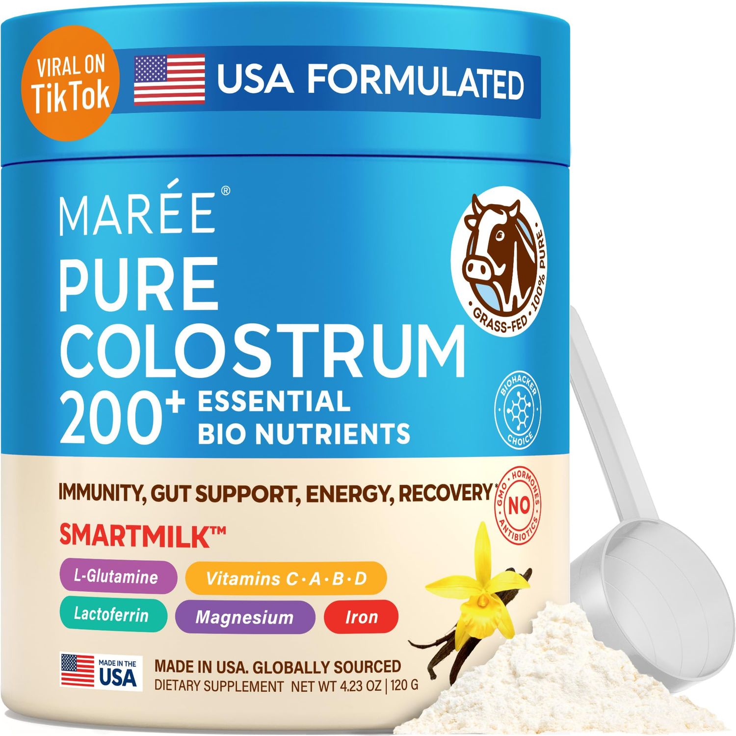 MAREE Colostrum Supplement - Bovine Colostrum Powder for Women &amp; Men for Gut Health - Grass Fed Colustrum Immune Support Supplement Gut Health for Women with L Glutamine - Calostro Bovino Para Adultos