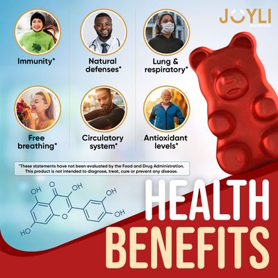 2 Pack - JOYLI Quercetin Gummies with Bromelain, Zinc, Vitamin C &amp; D3 - Sugar-Free Quercetin Supplement for Immune Support &amp; Seasonal Wellness - 500mg Quercetin for Kids &amp; Adults - 60 Gummies per Pack