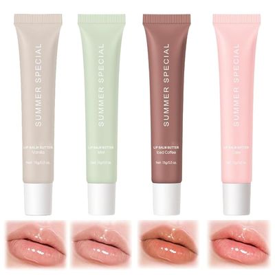 4 PCS Summer Lip Butter Balm Glossy Butter Balm Set,Instant Moisture and Hydration Lip Gloss,Long-lasting Hydrating Non-Sticky Lip Balm,Soften Dry Lips and Lip Care