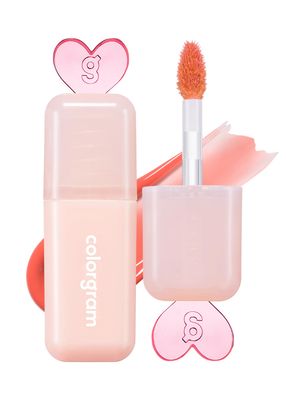 COLORGRAM Juicy Drop Tint 02 Peach Dew | Juicy Lip Gloss, Glowing Lip Stain with Fruity Colors, Buildable &amp; Blendable, Highly Pigmented