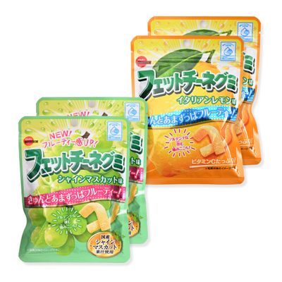 Bour-bon Fettuccine Gummy Candy Jelly 50g - Green Muscat &amp; Lemon Flavors 2Pack Each Total 4pcs, Unique Fettuccine Shape, Chewy Texture, Gummy Candy Bulk Japanese Snack, Gummies Candy Variety Pack
