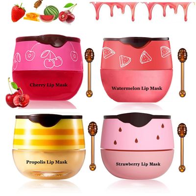 4Pcs Bee Lip Balms Honey Pot Strawberry &amp; Propolis Balm Honey Lip Mask Hydrate Moisturizing Repair Prevent Lip Care Moisturizing Lip Balm Set