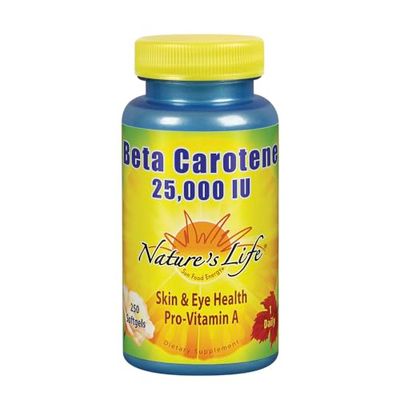 Nature&#39;s Life Beta Carotene 25,000 IU | Helps Support Healthy Immune Function &amp; Skin &amp; Eye Health | Antioxidant Dietary Supplement | 250 Softgels