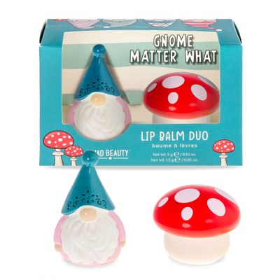 MAD BEAUTY Gnome Matter What Lip Balm Duo 2-Pack, Gnome &amp; Toadstool Lip Balm Pots, Classic Vanilla &amp; Cherry, Moisturize &amp; Hydrate for Soft Fresh Lips, Great Gift, Funny, Cute