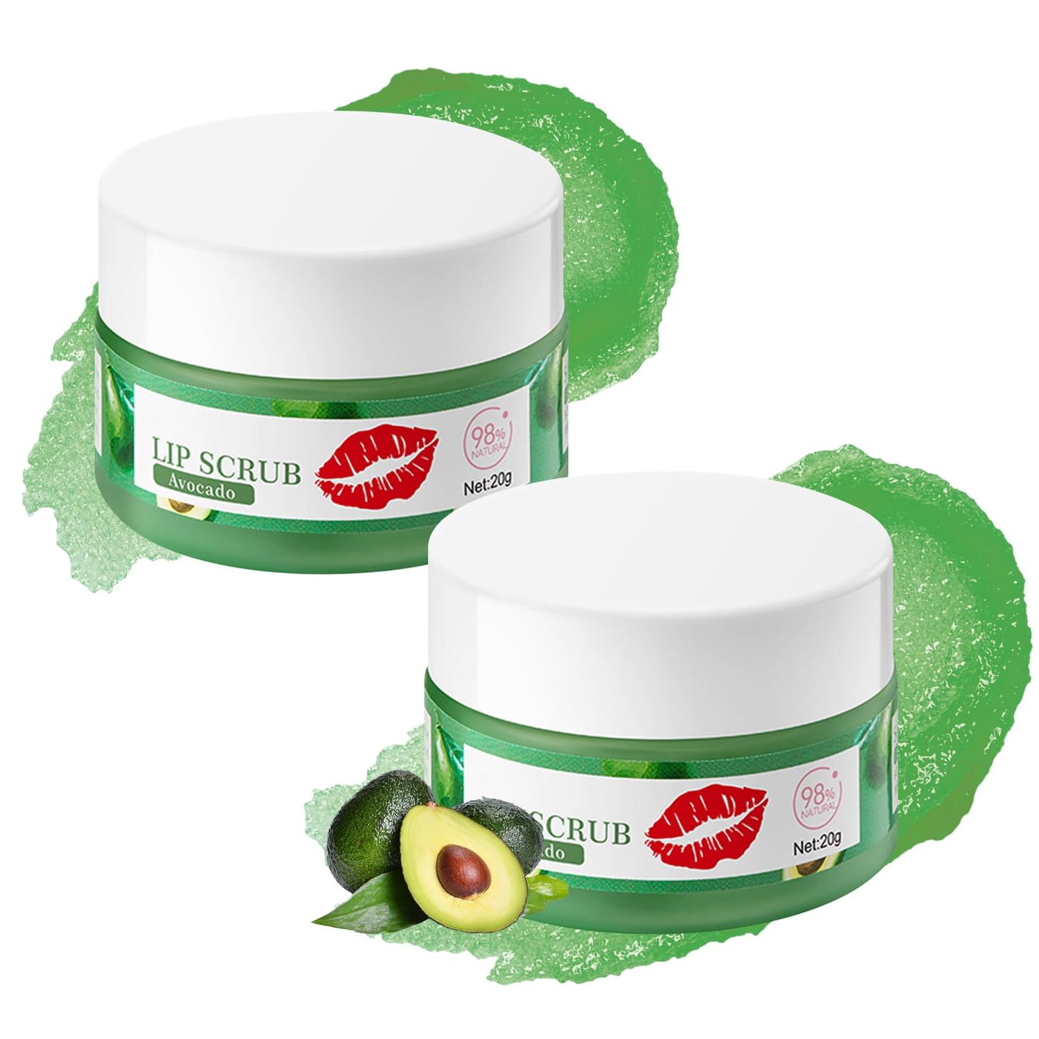 2PCS Avocado Conditioning Lip Scrub Kit,Moisturizing Lip Sleeping Mask Long Lasting Hydrating Lip Scrubber Exfoliator Lip Care Products for Men &amp; Women