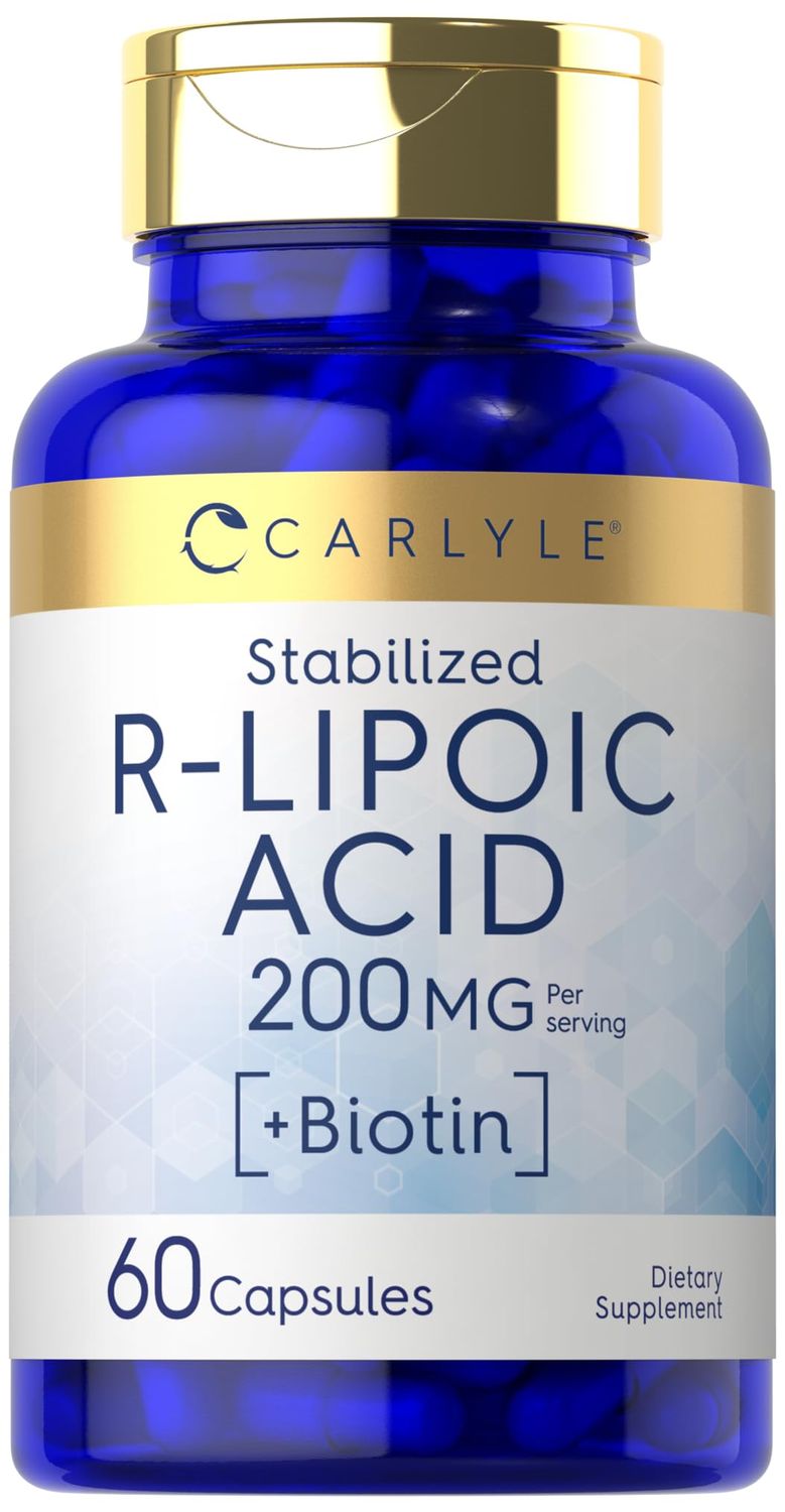 Carlyle R-Lipoic Acid 200mg | 60 Capsules | Stabilized RLA with Biotin | Non-GMO, Gluten Free