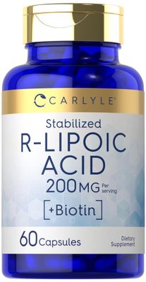 Carlyle R-Lipoic Acid 200mg | 60 Capsules | Stabilized RLA with Biotin | Non-GMO, Gluten Free
