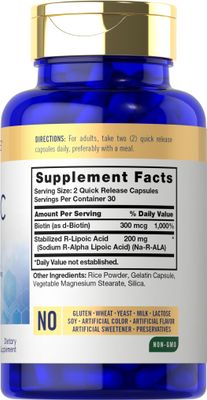 Carlyle R-Lipoic Acid 200mg | 60 Capsules | Stabilized RLA with Biotin | Non-GMO, Gluten Free