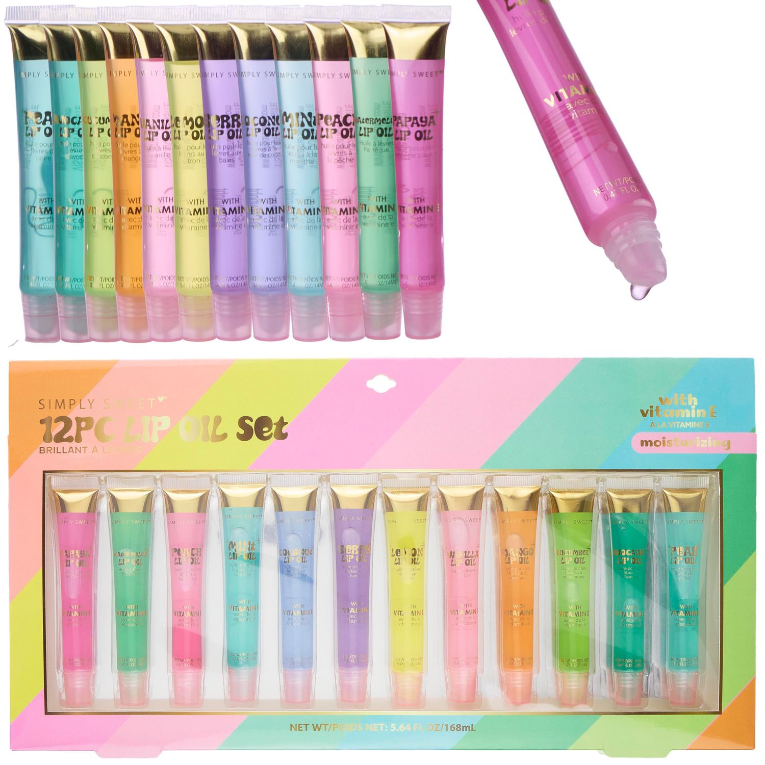 EXPRESSIONS 12pc Lip Oil Set - Flavored Lip Oils Value Pack, Hydrating Lip Oils w/Squeeze Tube Application, Moisturizing Lip Oil Collection for Everyday Lip Care and Lip Repair (RAINBOW)