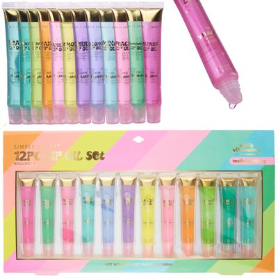EXPRESSIONS 12pc Lip Oil Set - Flavored Lip Oils Value Pack, Hydrating Lip Oils w/Squeeze Tube Application, Moisturizing Lip Oil Collection for Everyday Lip Care and Lip Repair (RAINBOW)