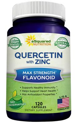 aSquared Nutrition Quercetin 1000mg with Zinc Supplement - 120 Capsules - Quercetin Dihydrate with Black Elderberry &amp; Zinc - Max Strength Powder Complex Pills to Help Improve Immune Response