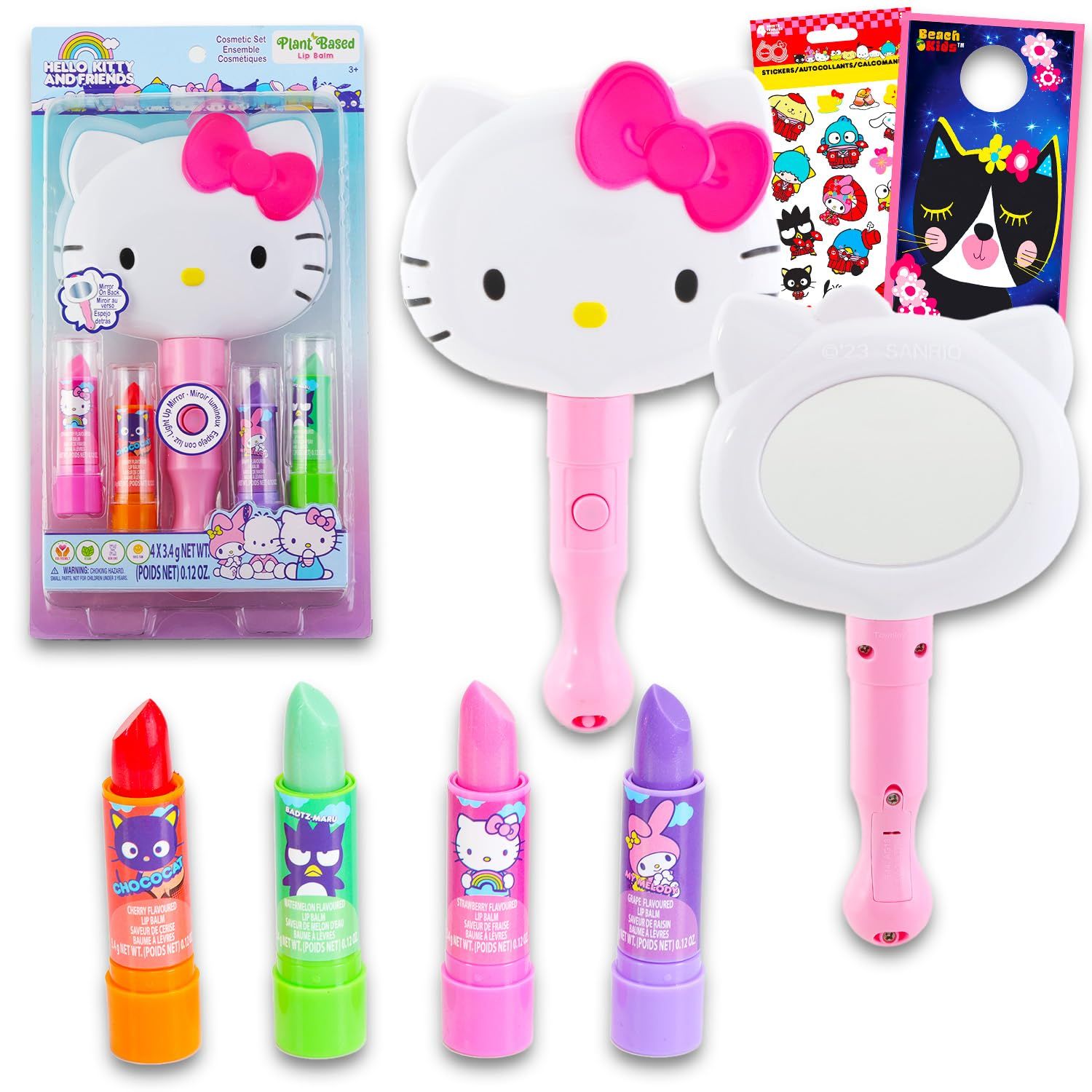 Hello Kitty Lip Balm Set - 4 Pack Plus Light Up Mirror, Stickers &amp; More