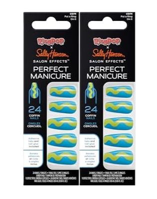 Sally Hansen False Nail Tip, Salon Effects Perfect Manicure, Put A Ring On It, Press On Nails, Coffin Shaped, Non-Damaging Adhesive Tabs, File, and Alcohol Pad Included 24 Ct. Pack of 2